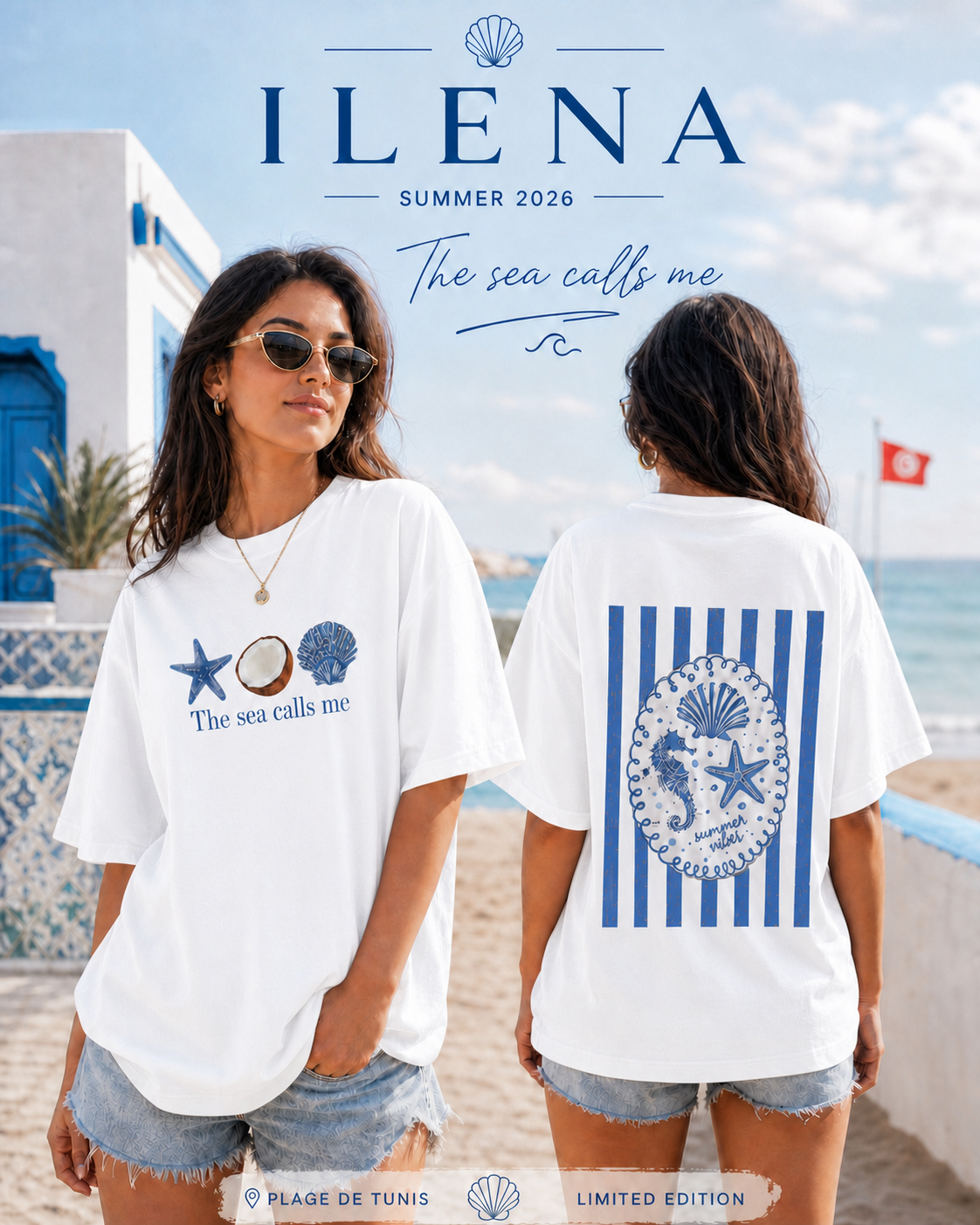 T-shirt Oversize ILENA "The Sea Calls Me" – Édition Été 2026