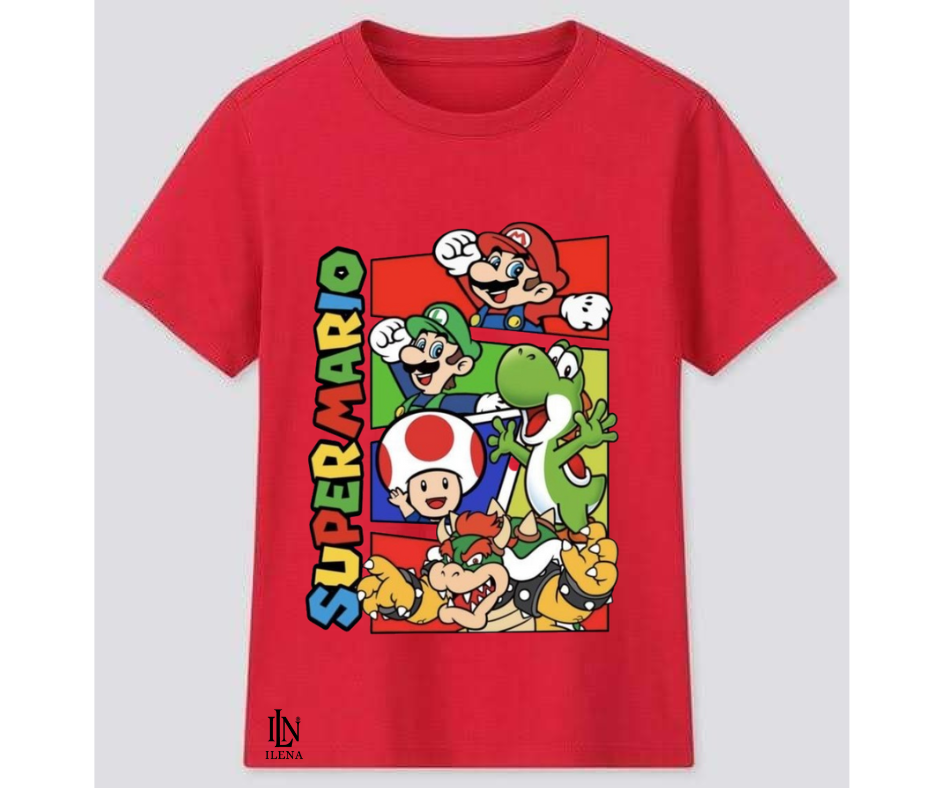 T-shirt Enfant ILÉNA – Super Mario Team Rouge