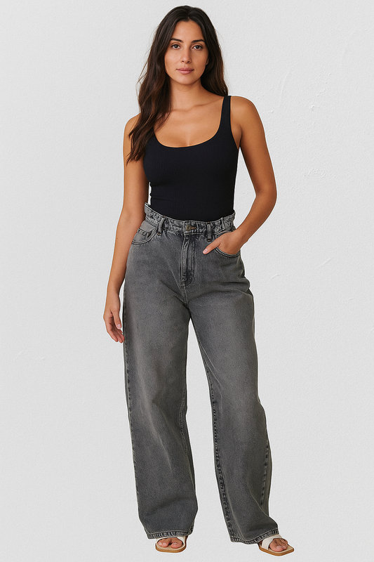 Jean Baggy Taille Haute - Gris Vintage