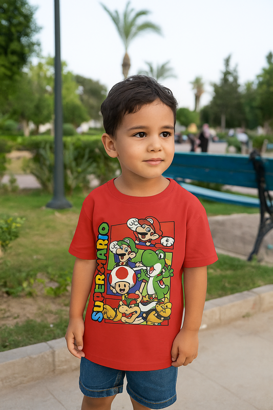 T-shirt Enfant ILÉNA – Super Mario Team Rouge