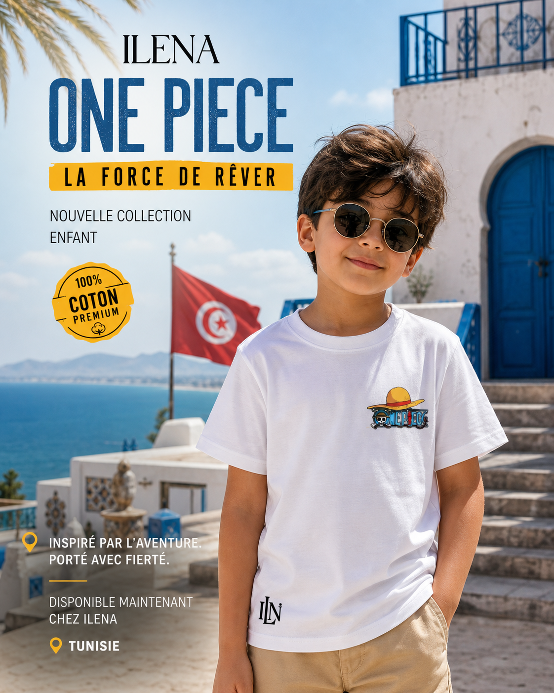 T-shirt Enfant ILENA One Piece Blanc – Édition Pirate Adventure