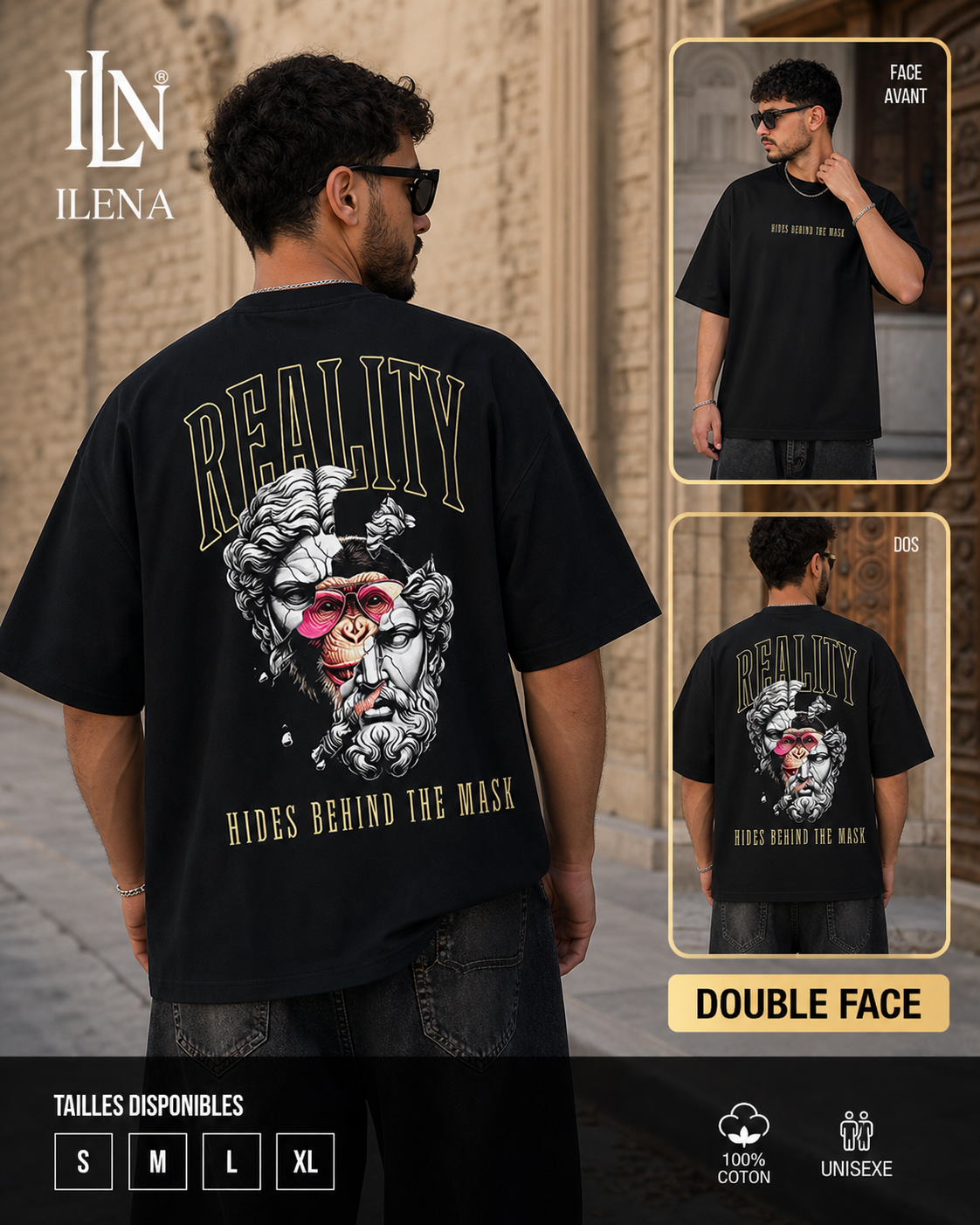 T shirt oversize homme double face