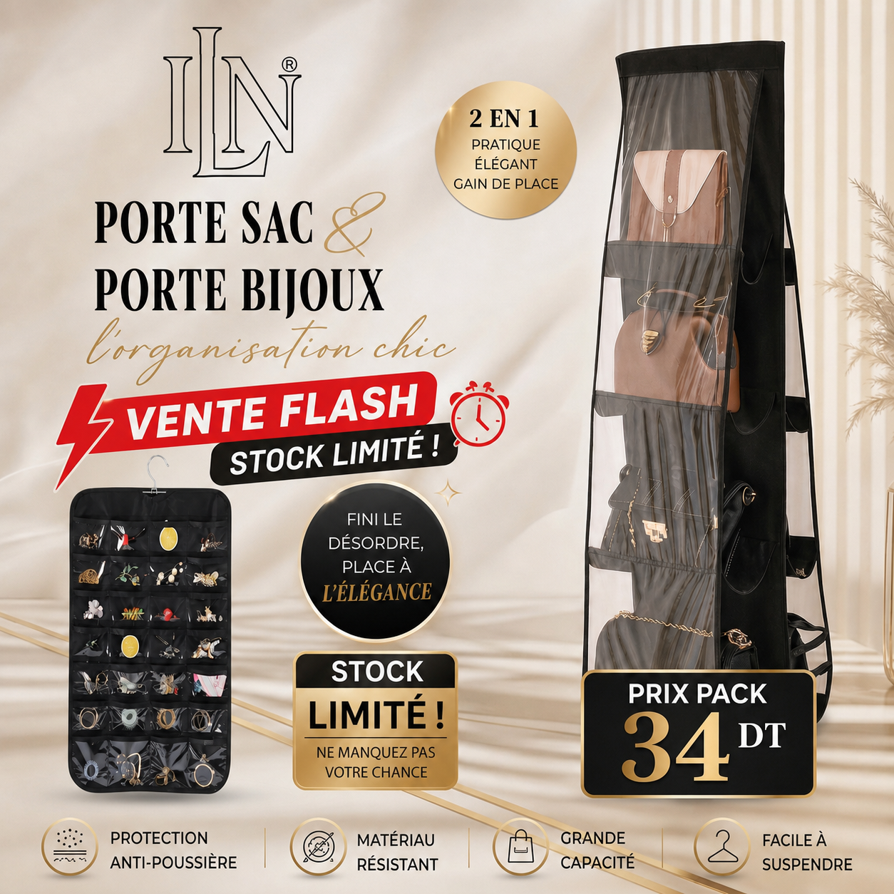 Support de Rangement Ilena – Organisateur Suspendu pour Sacs et Accessoires